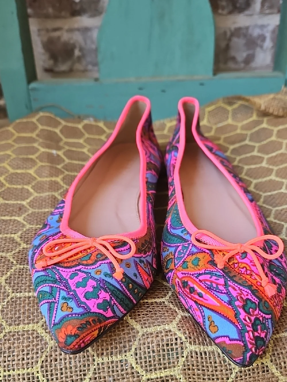 J. Crew Gemma Paisley Pink Ballet Flats With Bow